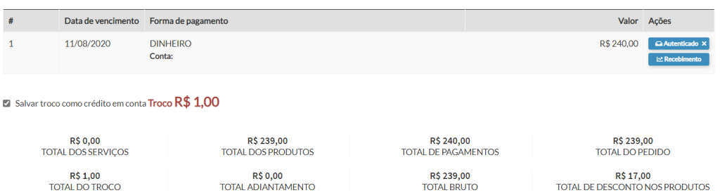 pedido credito troco